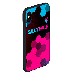 Чехол iPhone XS Max матовый Sally Face - neon gradient: символ сверху, цвет: 3D-черный — фото 2