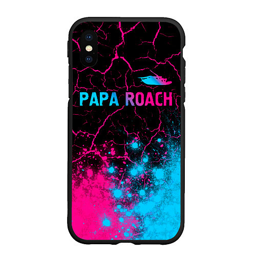 Чехол iPhone XS Max матовый Papa Roach - neon gradient: символ сверху / 3D-Черный – фото 1