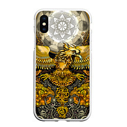 Чехол iPhone XS Max матовый Золотой орёл - славянский орнамент, цвет: 3D-белый