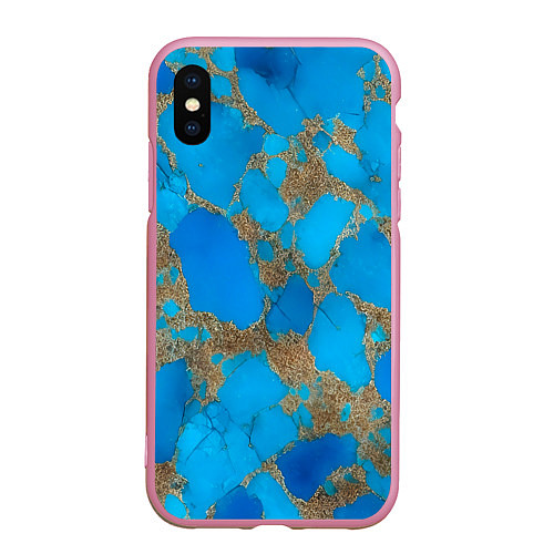 Чехол iPhone XS Max матовый Голубая яшма / 3D-Розовый – фото 1