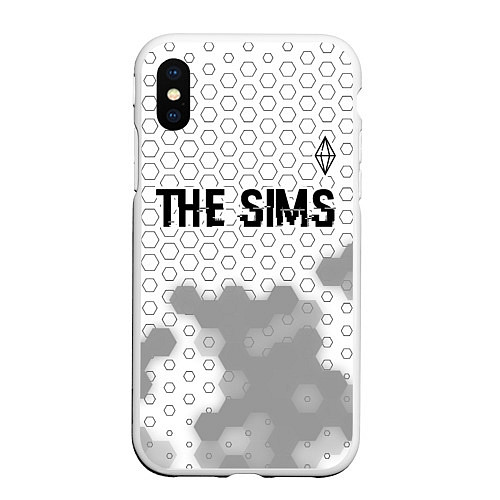 Чехол iPhone XS Max матовый The Sims glitch на светлом фоне: символ сверху / 3D-Белый – фото 1