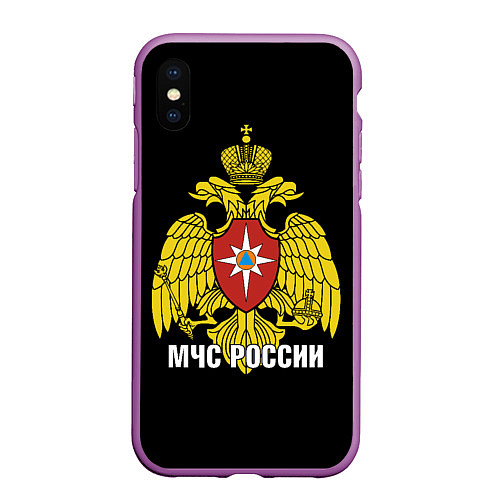 Чехол iPhone XS Max матовый МЧС России - герб / 3D-Фиолетовый – фото 1