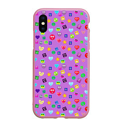 Чехол iPhone XS Max матовый Эмпатия - паттерн эмоджи, цвет: 3D-розовый