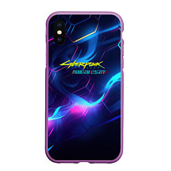 Чехол iPhone XS Max матовый Cyberpunk phantom logo neon, цвет: 3D-фиолетовый
