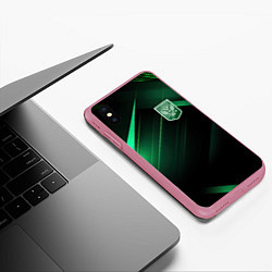 Чехол iPhone XS Max матовый Герб РФ зеленый черный фон, цвет: 3D-малиновый — фото 2