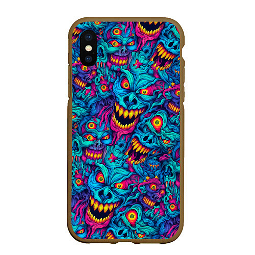 Чехол iPhone XS Max матовый Неоновые монстры - graffiti art style pattern / 3D-Коричневый – фото 1