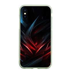 Чехол iPhone XS Max матовый Black red abstract, цвет: 3D-салатовый