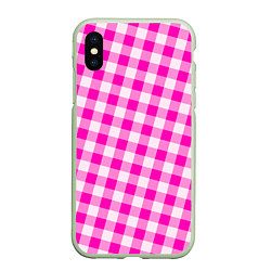 Чехол iPhone XS Max матовый Розовая клетка Барби, цвет: 3D-салатовый