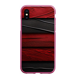 Чехол iPhone XS Max матовый Black red texture, цвет: 3D-малиновый