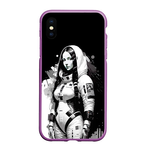 Чехол iPhone XS Max матовый Красивая девчонка - космонавт Nasa / 3D-Фиолетовый – фото 1