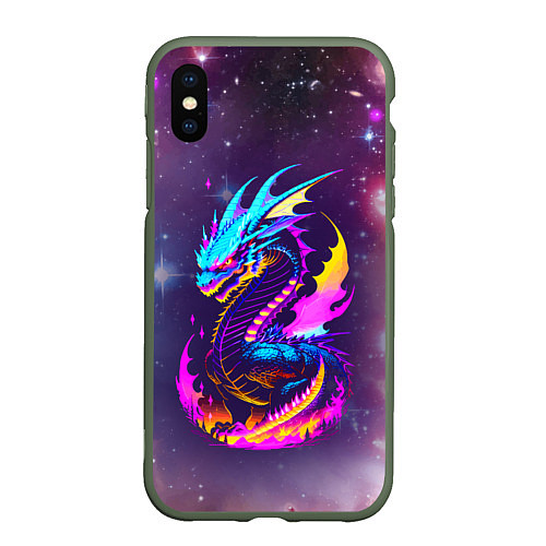 Чехол iPhone XS Max матовый Space dragon - neon glow - neural network / 3D-Темно-зеленый – фото 1