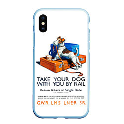 Чехол iPhone XS Max матовый Возьми собаку в поезд, цвет: 3D-голубой