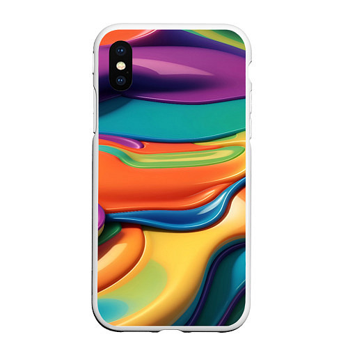 Чехол iPhone XS Max матовый Жидкий разноцветный пластик / 3D-Белый – фото 1