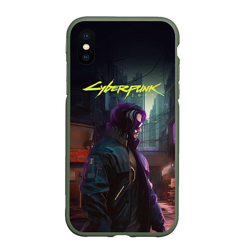 Чехол iPhone XS Max матовый Cyberpunk 2077 - Keanu Reeves / 3D-Темно-зеленый – фото 1