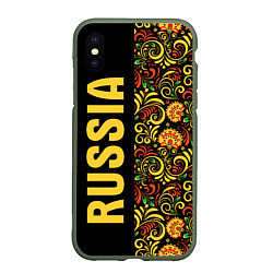 Чехол iPhone XS Max матовый Russia хохлома, цвет: 3D-темно-зеленый