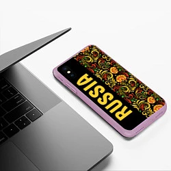 Чехол iPhone XS Max матовый Russia хохлома, цвет: 3D-сиреневый — фото 2