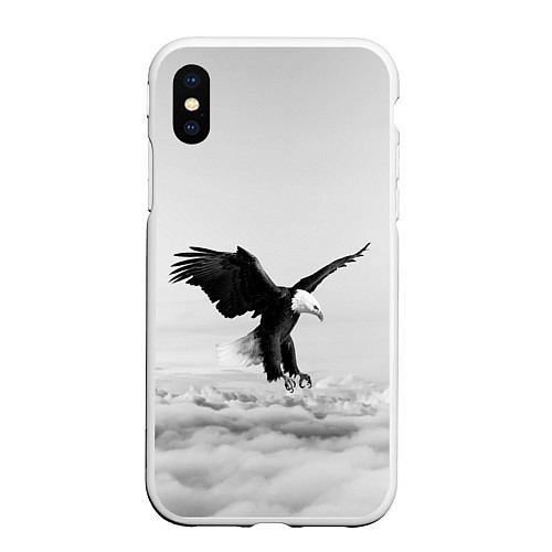 Чехол iPhone XS Max матовый Орёл в облаках черно-белый / 3D-Белый – фото 1