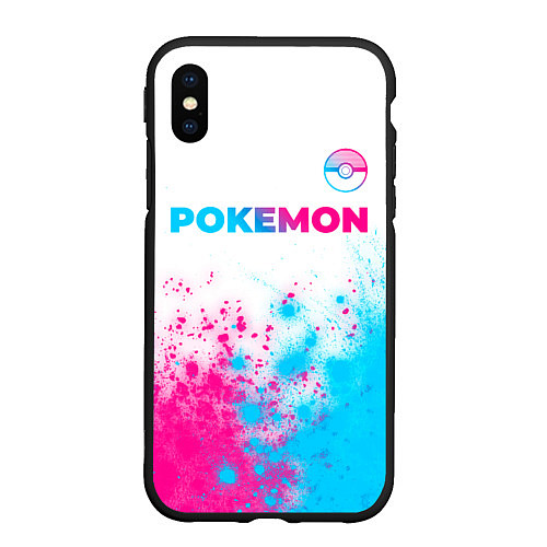 Чехол iPhone XS Max матовый Pokemon neon gradient style: символ сверху / 3D-Черный – фото 1