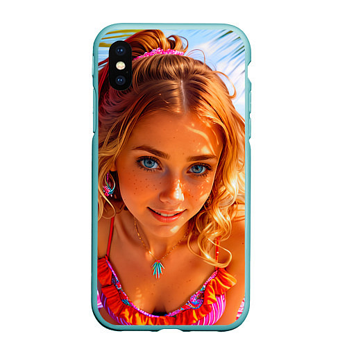 Чехол iPhone XS Max матовый Девушка на курорте у бассейна / 3D-Мятный – фото 1