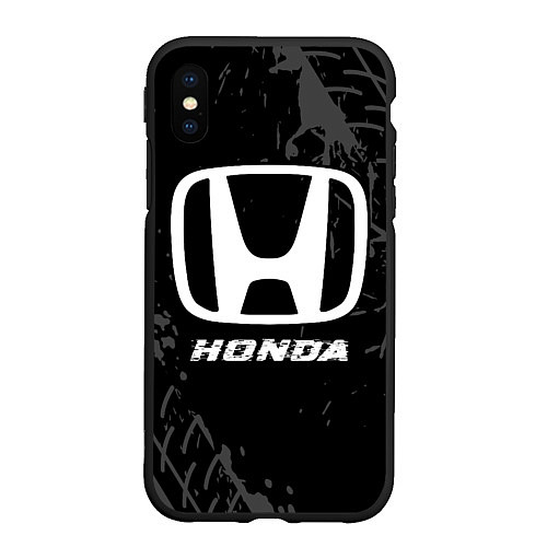 Чехол iPhone XS Max матовый Honda speed на темном фоне со следами шин / 3D-Черный – фото 1