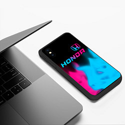 Чехол iPhone XS Max матовый Honda - neon gradient: символ сверху, цвет: 3D-черный — фото 2