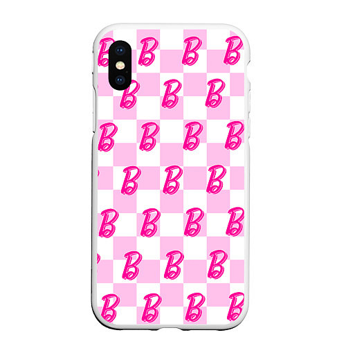 Чехол iPhone XS Max матовый Розовая шашка и Барби / 3D-Белый – фото 1