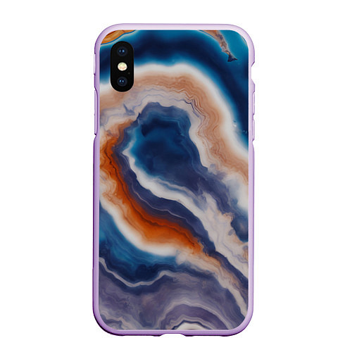 Чехол iPhone XS Max матовый Текстура агата сине-оранжевая / 3D-Сиреневый – фото 1