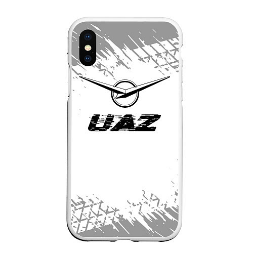 Чехол iPhone XS Max матовый UAZ speed на светлом фоне со следами шин / 3D-Белый – фото 1