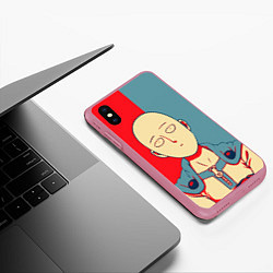 Чехол iPhone XS Max матовый Saitama hero face, цвет: 3D-малиновый — фото 2