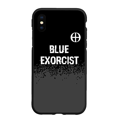 Чехол iPhone XS Max матовый Blue Exorcist glitch на темном фоне: символ сверху / 3D-Черный – фото 1