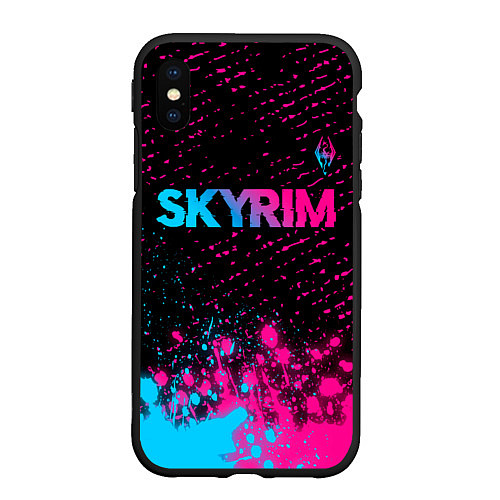 Чехол iPhone XS Max матовый Skyrim - neon gradient: символ сверху / 3D-Черный – фото 1