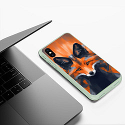 Чехол iPhone XS Max матовый Нарисованная огненная лиса, цвет: 3D-салатовый — фото 2