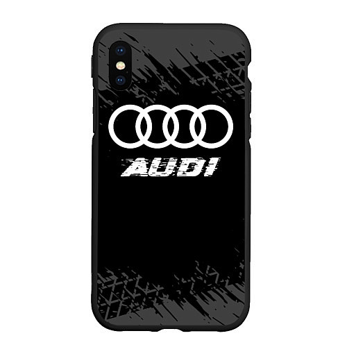 Чехол iPhone XS Max матовый Audi speed на темном фоне со следами шин / 3D-Черный – фото 1