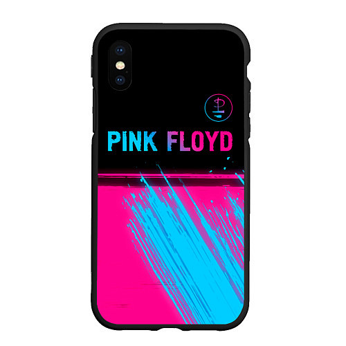 Чехол iPhone XS Max матовый Pink Floyd - neon gradient: символ сверху / 3D-Черный – фото 1