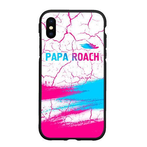 Чехол iPhone XS Max матовый Papa Roach neon gradient style: символ сверху / 3D-Черный – фото 1