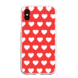 Чехол iPhone XS Max матовый Сердечки на красном фоне, цвет: 3D-белый