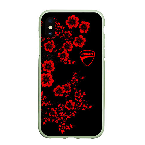 Чехол iPhone XS Max матовый Ducati - red flowers / 3D-Салатовый – фото 1