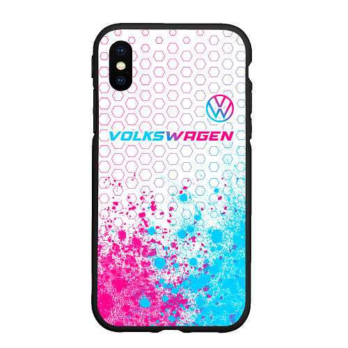 Чехол iPhone XS Max матовый Volkswagen neon gradient style: символ сверху / 3D-Черный – фото 1