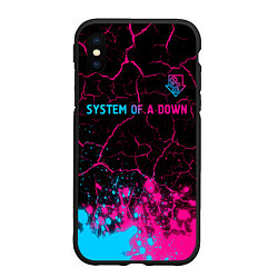 Чехол iPhone XS Max матовый System of a Down - neon gradient: символ сверху