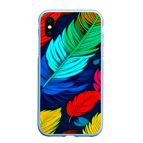 Чехол iPhone XS Max матовый Яркие перья / 3D-Голубой – фото 1