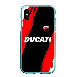 Чехол iPhone XS Max матовый Ducati moto - красные полосы, цвет: 3D-мятный