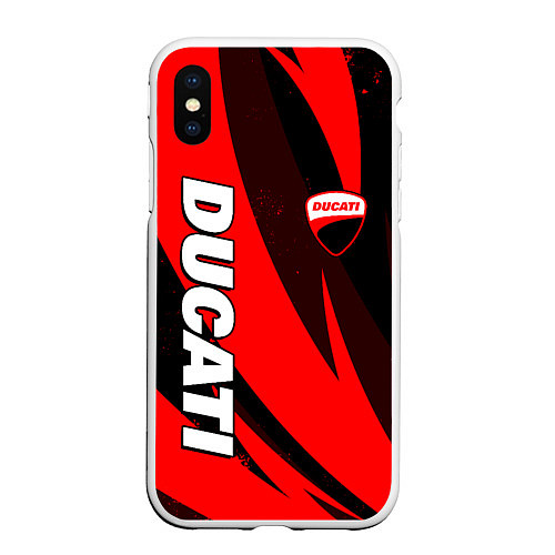 Чехол iPhone XS Max матовый Ducati - красные волны / 3D-Белый – фото 1