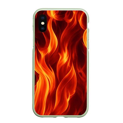 Чехол iPhone XS Max матовый Пламя огня / 3D-Салатовый – фото 1