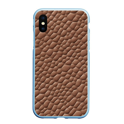 Чехол iPhone XS Max матовый Коричневая кожа крокодила / 3D-Голубой – фото 1