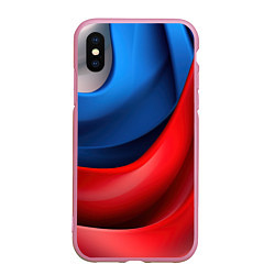 Чехол iPhone XS Max матовый Объемная абстракция в цветах флага РФ, цвет: 3D-розовый