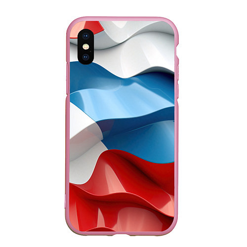 Чехол iPhone XS Max матовый Абстракция в цветах флага РФ / 3D-Розовый – фото 1