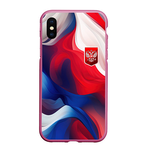 Чехол iPhone XS Max матовый Красный герб России / 3D-Малиновый – фото 1