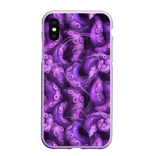 Чехол iPhone XS Max матовый Фиолетовые щупальца и дым / 3D-Сиреневый – фото 1