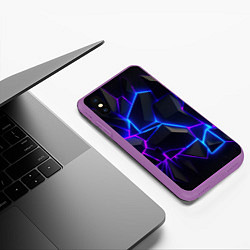 Чехол iPhone XS Max матовый Неоновые фиолетовые и синие плиты, цвет: 3D-фиолетовый — фото 2