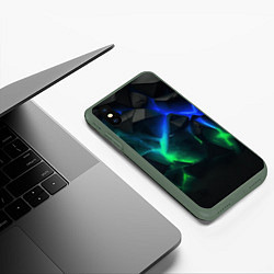 Чехол iPhone XS Max матовый Разлом синих и зеленых плит, цвет: 3D-темно-зеленый — фото 2